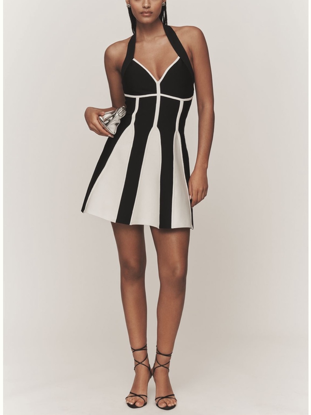 Siempre x Anthropologie Black & White Halter Fit-and-Flare Dress size Large